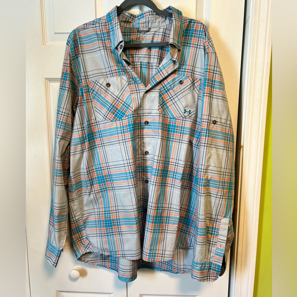 Mens Under Armour Sporting Long Sleeve Heat Gear Button Down Shirt Size 2XL